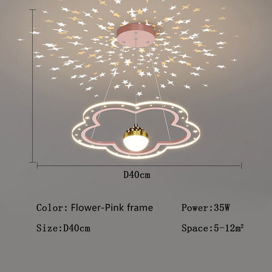 Modern Led Starry Sky Art Deco Chandelier For Bedroom Flower - Pink - D40Cm / Cool White No Remote