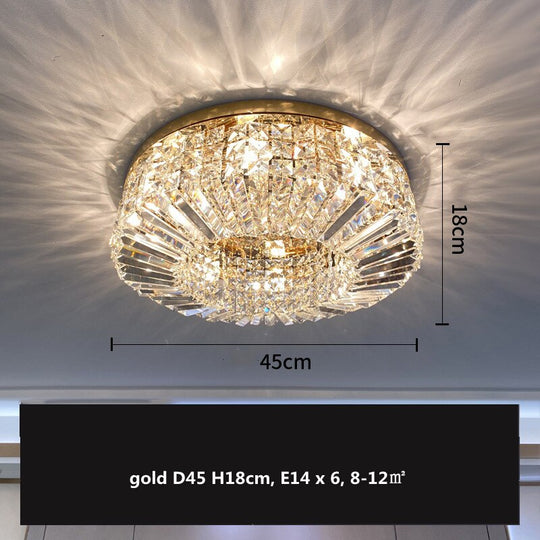 Modern Round Crystal Golden Ceiling Lamp - Stainless Steel Led E14 Luminaire For Dining Room