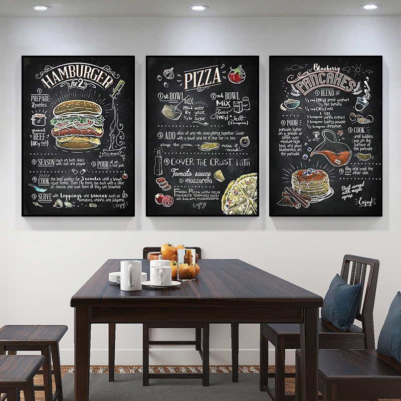Black White Canvas Painting Nordic Kitchen Quotes Wall Posters Art Prints Pictures For Dining Room