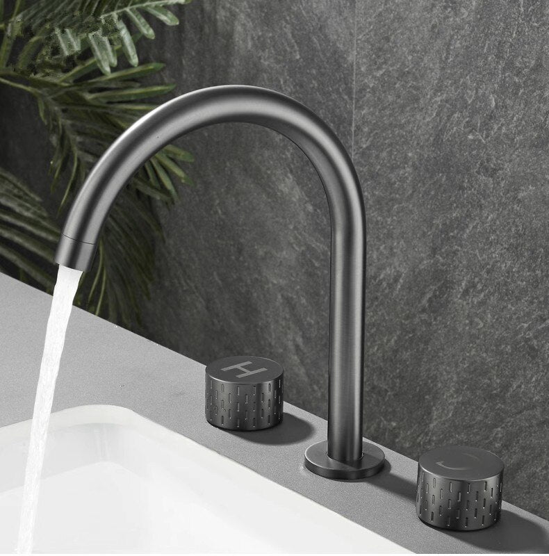 Brushed Gold Basin Faucet Brass Gray Widespread Bathroom Black Sink Faucets 3 Hole Hot And Cold