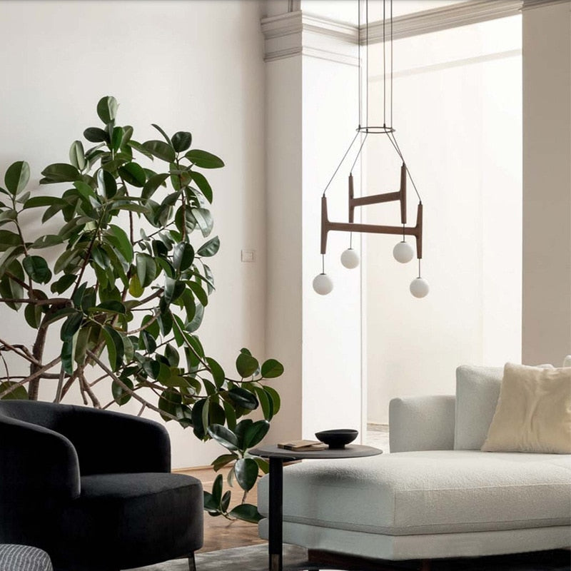 Nordic Simple Wooden Chandelier Luster Italian Retro Villa Hotel Decoration Glass Dining Table