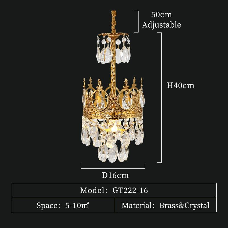 Baroque Royal Crown Crystal Pendant Lamp - Elegant Gold Hanging Light For Living And Dining Rooms