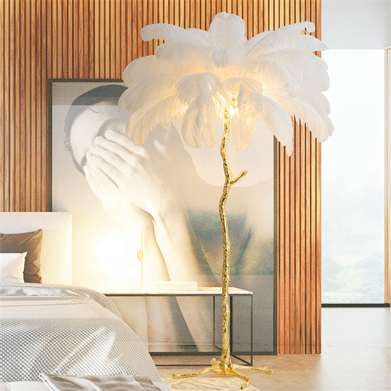 Nordic Home Decor Floor Lamps For Living Room Standing Modern Luxury Ostrich Feather Led Lamp Gold