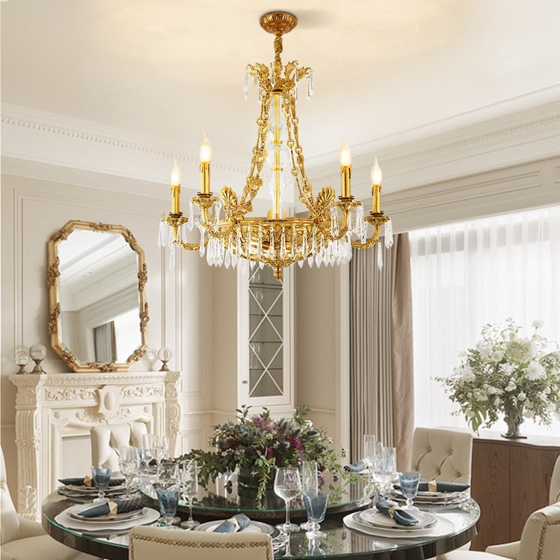 European Style Luxury Lighting Copper Crystal Chandelier Antique American Brass For Hall Chandelier