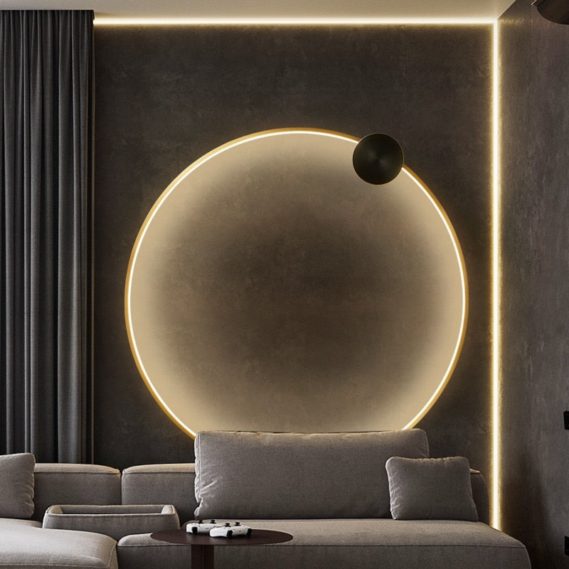 Nordic Art Circle Background Led Wall Lamp Romantic Home Round Ring Decor Livingroom Bedroom Aisle