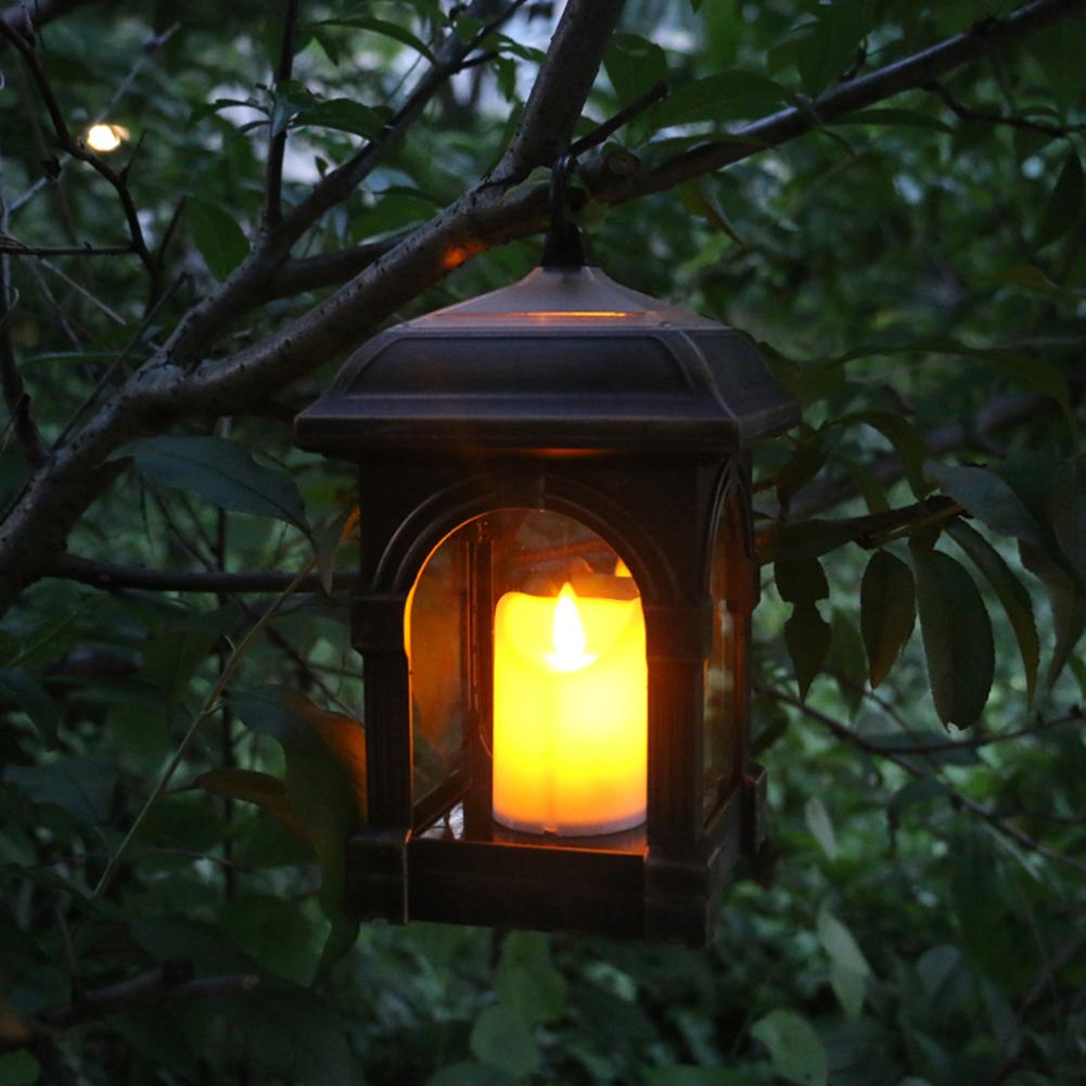 Retro Solar Powered Lamp Hanging Lanterns Warm Light Hollow Lights With Handle Outdoor Garden