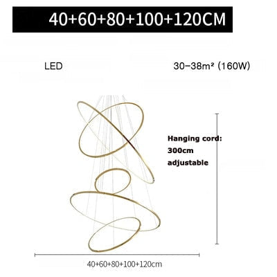 Art Deco Led Stainless Steel Golden Silver Ring Hanging Lamps Lustre Pendant Light 5 Ring / Gold