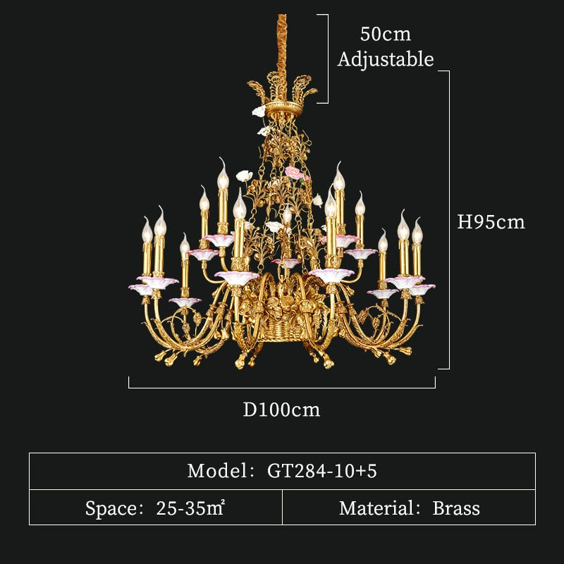 6/8/15 Lights French Pastoral Copper Flower Basket Chandelier European Style Classic Living Dining