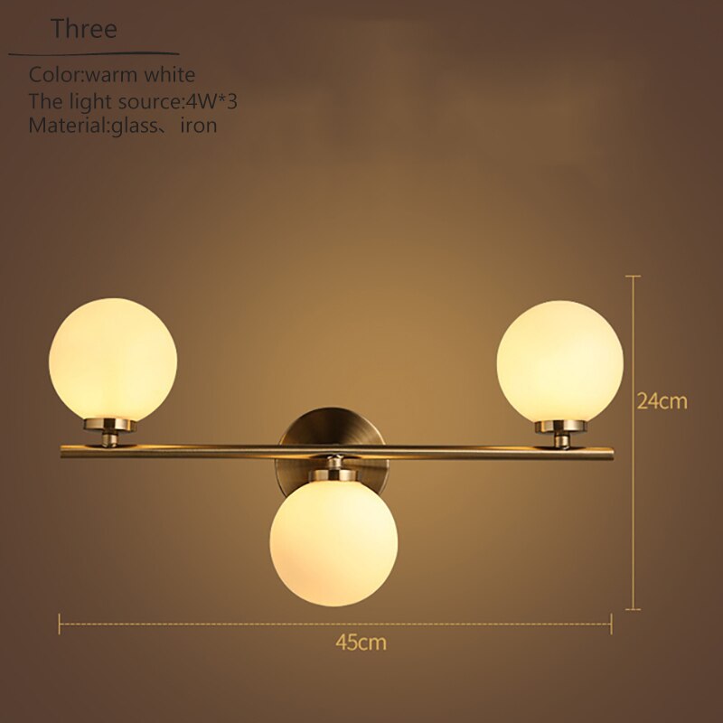 Nordic Gold Wall Lamp Glass Orb Shade Bathroom Bedside Bedroom Hotel Aisle Hallway Lighting Led