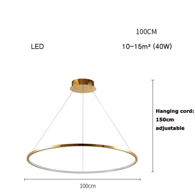 Art Deco Led Stainless Steel Golden Silver Ring Hanging Lamps Lustre Pendant Light Lighting
