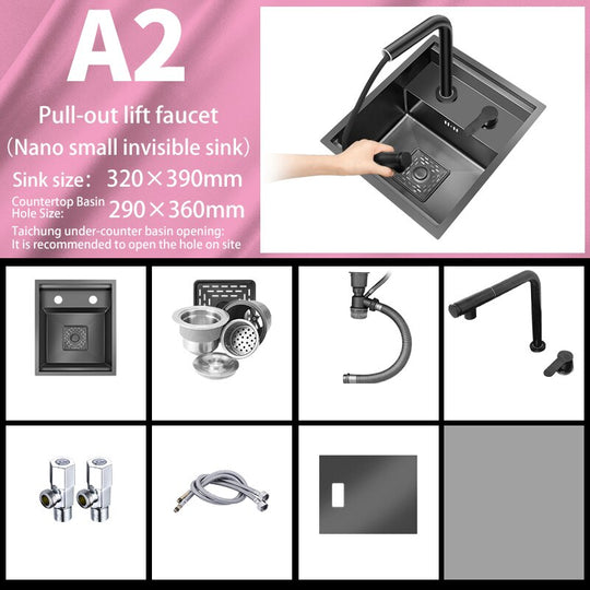 Bar Sink Single Bowl Hidden Black Kitchen Undermount Stainless Steel Square Small Size Sinks Or