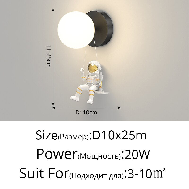 Astronaut Swing Glass Ball Modern Children Wall Lamp Bedroom Bedside Living Room Kitchen Bathroom