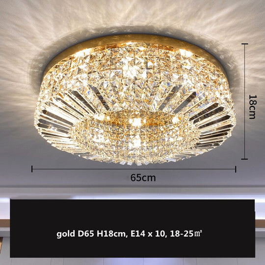 Modern Round Crystal Golden Ceiling Lamp - Stainless Steel Led E14 Luminaire For Dining Room