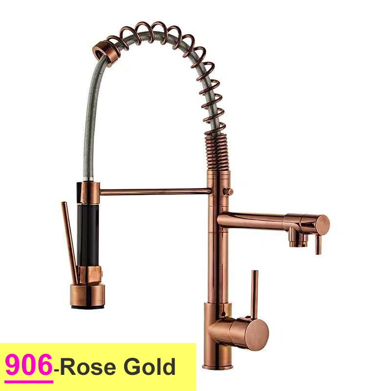Pull Down Spring Kitchen Faucets Rose Gold Hot Cold Sink Mixer Tap Deck Mounted Brass Black Faucet