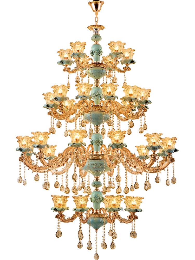 European - Style Duplex Building Chandelier Crystal Lamp Living Room Hotel Ceramic Three - Story