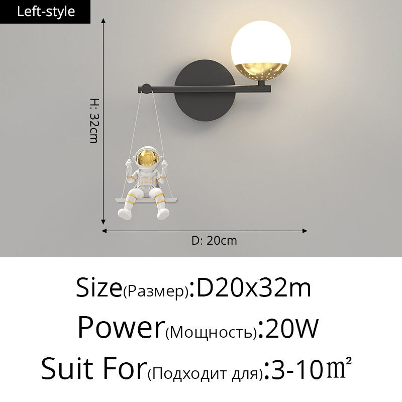 Astronaut Swing Glass Ball Modern Children Wall Lamp Bedroom Bedside Living Room Kitchen Bathroom