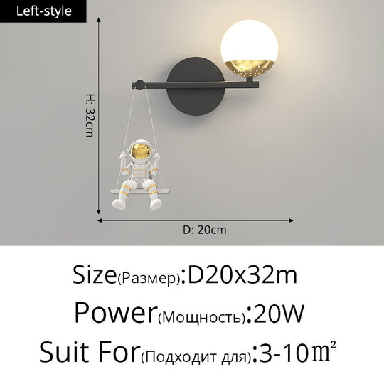 Astronaut Swing Glass Ball Modern Children Wall Lamp Bedroom Bedside Living Room Kitchen Bathroom