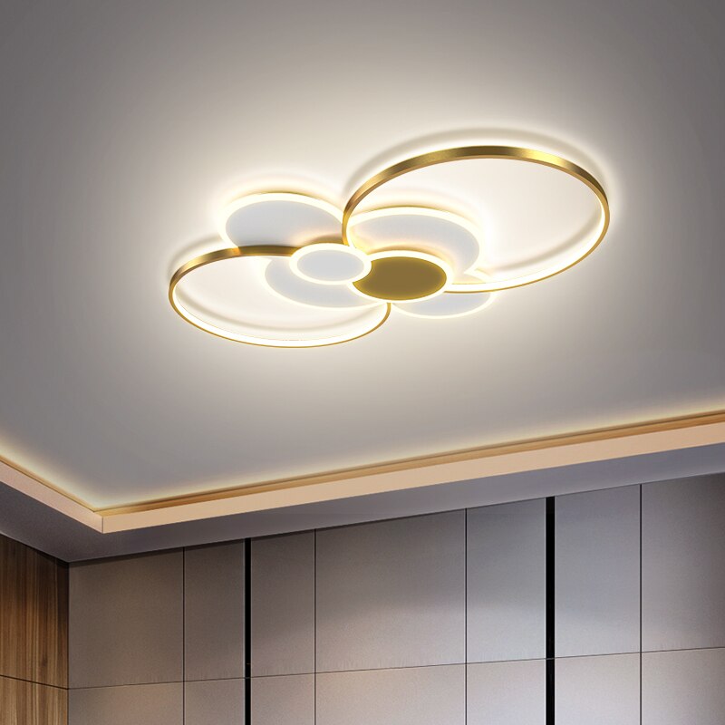 Nordic Living Room Chandeliers Atmosphere Led Ceiling Lamps Personality Golden Ring Bedroom Lamp