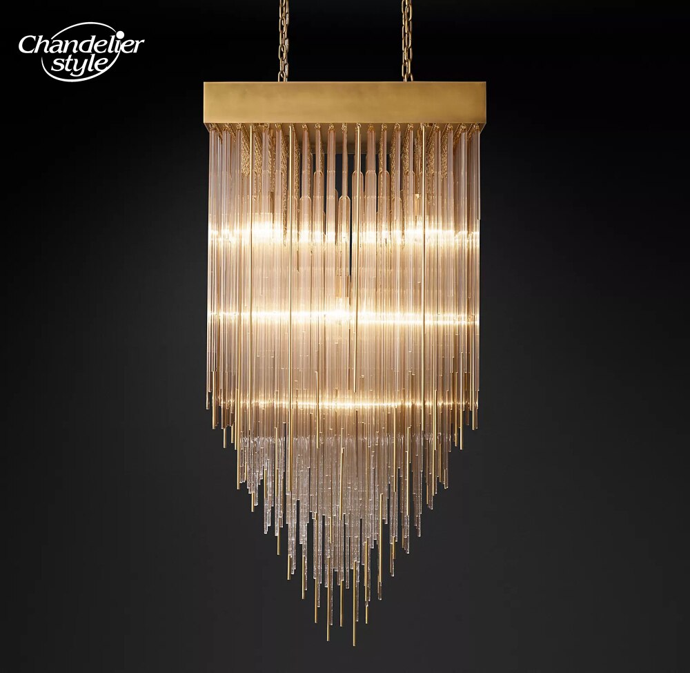 Cascada Square Chandeliers Modern Vintage Led Tassel Glass Brass Chrome Black Pendant Lights Living