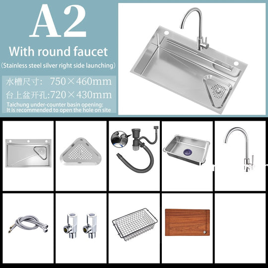 304 Stainless Steel Kitchen Sink Home Wash Basin Under The Counter Large Single - Slot With Faucet