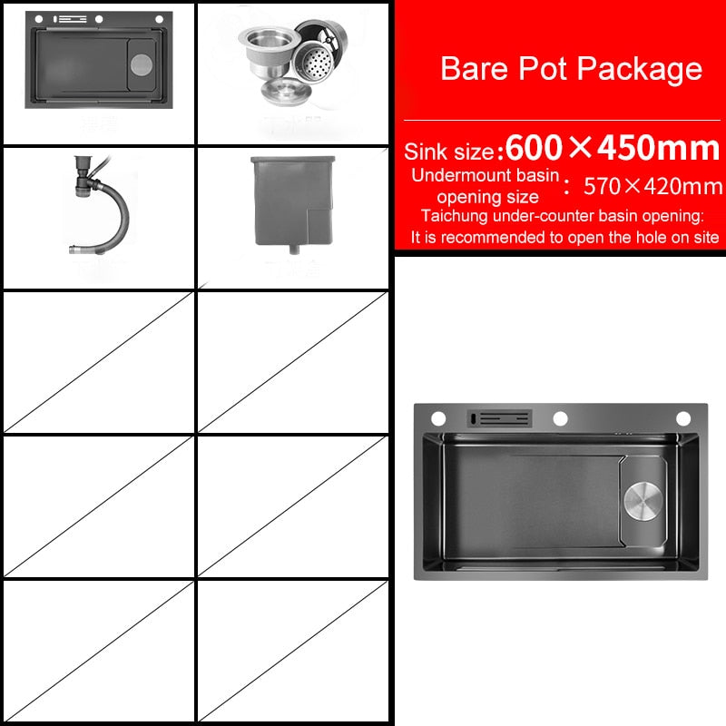 Kitchen Sink 304 Stainless Steel Topmount Sink With Knife - Holder Multifunction Single Bowl Wash