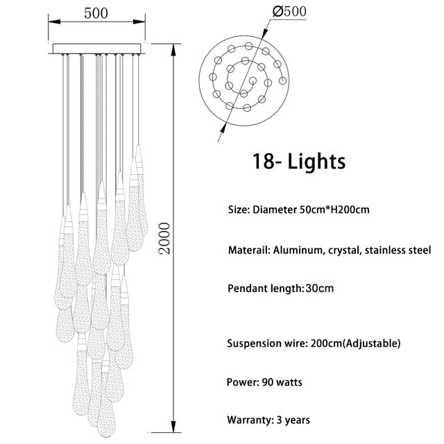 Modern Crystal Led Chandelier Lighting Hanglamp Drop Light Restaurant Bar Staircase Lamp Loft Art