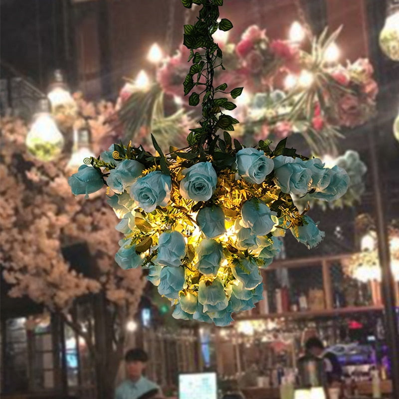 Nordic Rose Pendant Light Personality Creative Coffee Shop Lamp Simulation Plant Cafe Restaurant