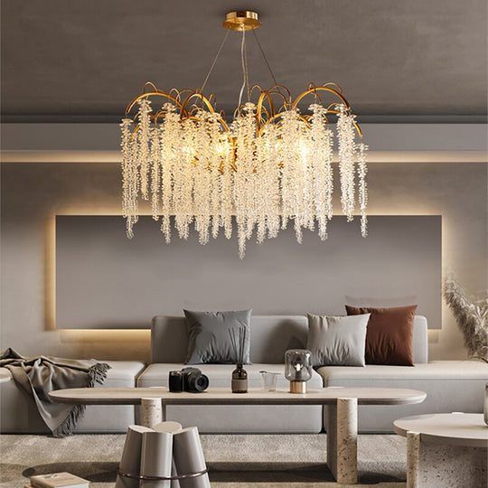 Crystal Wistaria Led Lights Ceiling Chandeliers New Luxury Gold Remote Control Hanging Lamps Home