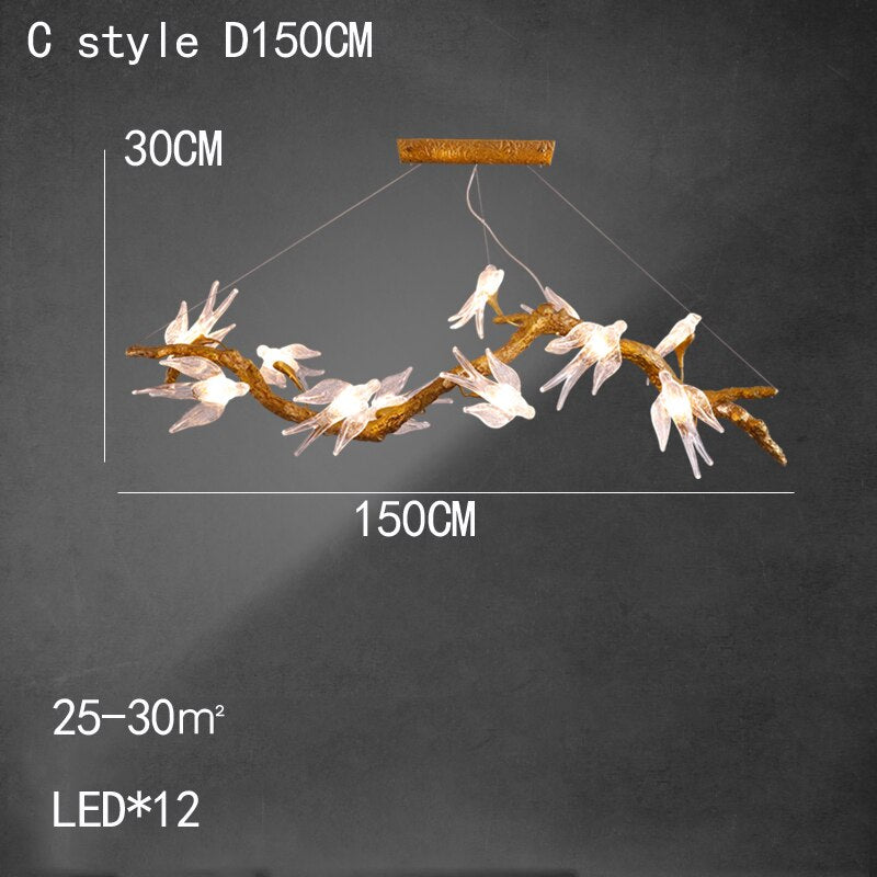 Branches Copper Chandelier Lustre Hanging Lamps For Ceiling Modern Suspension Bird Crystal
