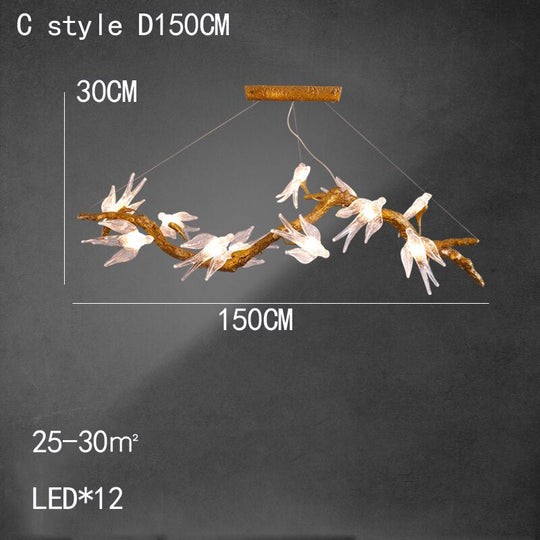 Branches Copper Chandelier Lustre Hanging Lamps For Ceiling Modern Suspension Bird Crystal