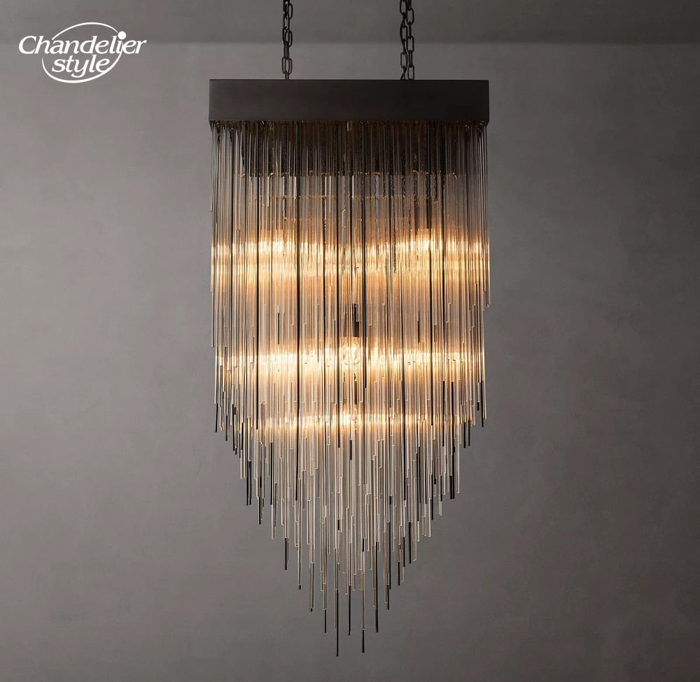 Cascada Square Chandeliers Modern Vintage Led Tassel Glass Brass Chrome Black Pendant Lights Living