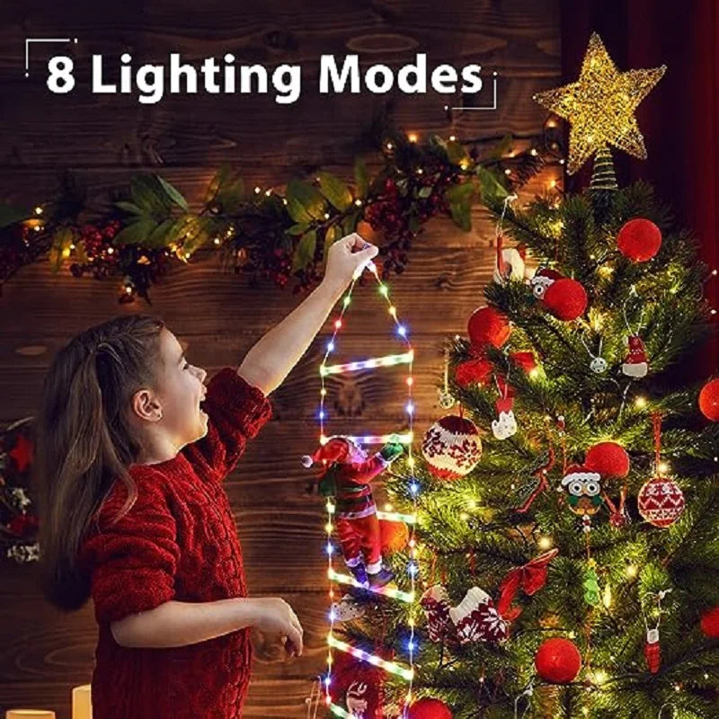 Christmas Decorations Ladder Lights With Santa Claus Doll For Indoor Outdoor Window Garden Xmas