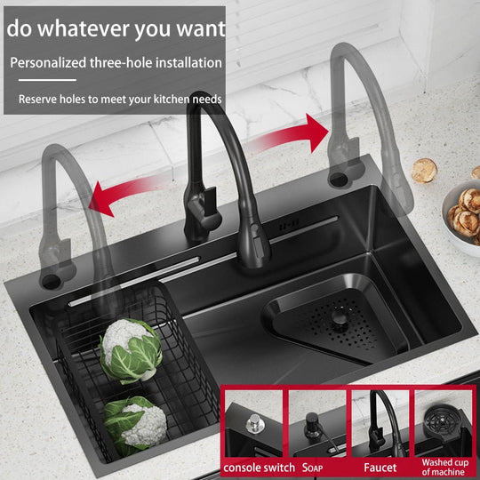 304 Stainless Steel Kitchen Sink Home Wash Basin Under The Counter Large Single - Slot With Faucet