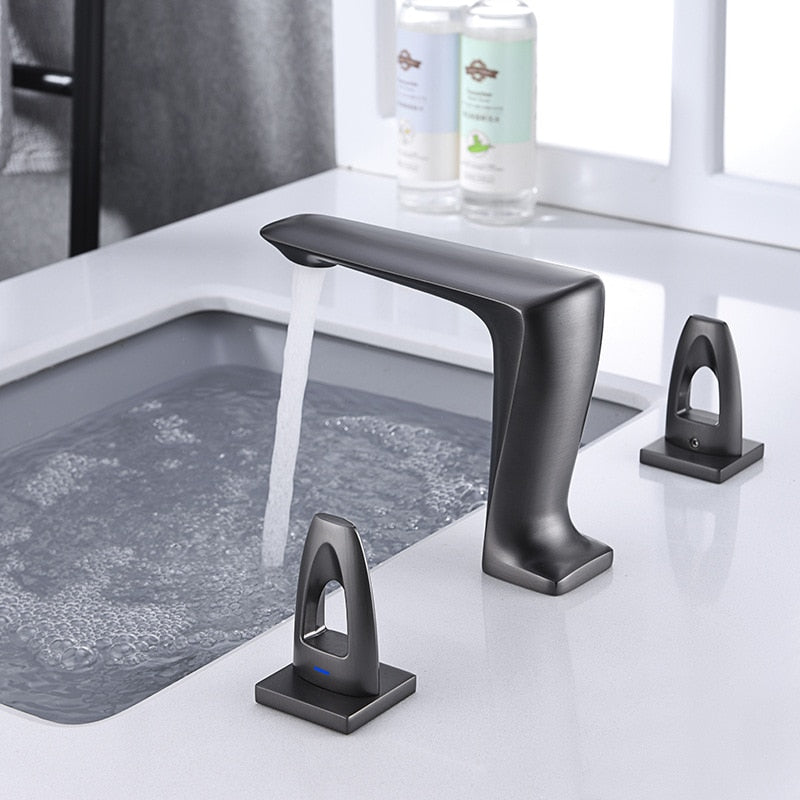 Basin Faucet Widespread Bathroom 8’ Sink 3 Hole Basin Mixer Copper Unique Design Faucets