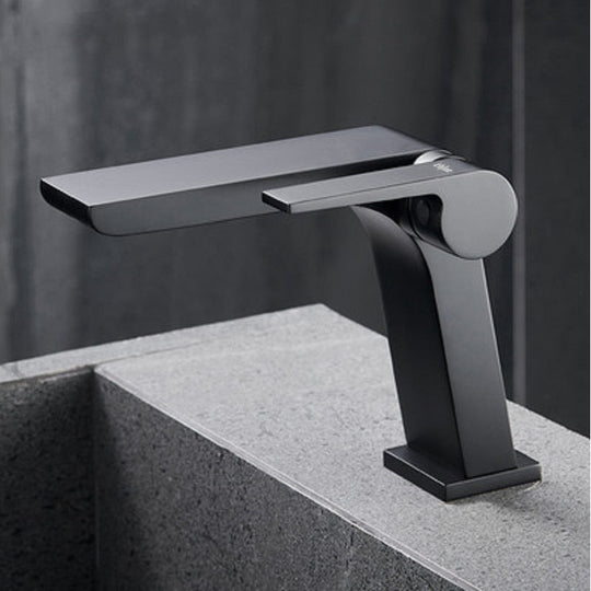 Gun Grey Basin Faucet Brass Bathroom Waterfall Hot And Cold Water Mixer Tap Single Handle Crane