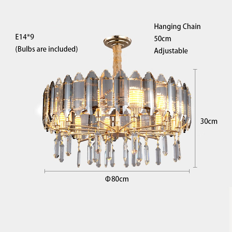 Modern Dimmable Led Chandeliers - Black Gray Crystal Lustres For Bedroom Decor & Ceiling Home