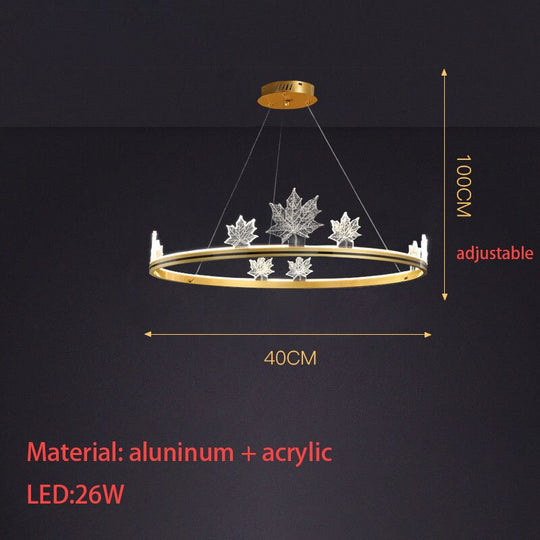 Modern Aluminum Ring Pendant Lights Dimming Foyer Restaurant Bedroom Hanging Lamp Acrylic Leaves