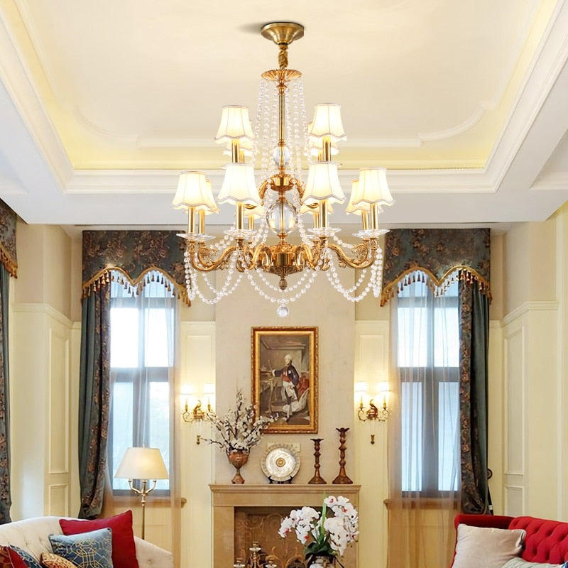French Crystal Copper Chandelier Villa Duplex Lamp Luxury Dining Room Chandelier