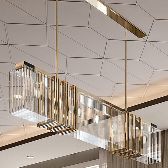 American Luxury Steel Led E14 Pendant Lights Dining Room Gold Lustre Straight Hanging Lamp Deco