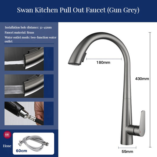Brass Kitchen Faucets Pull Out Spout Mixer Taps Hot Cold Water Accessories Deck Mounted Stream