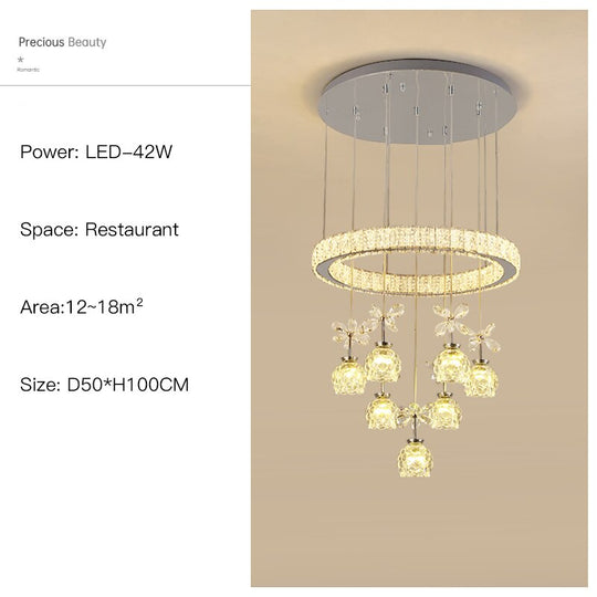 Post - Modern Led Chandelier Nordic Simple Light Luxury 3/5/7 Head Crystal Pendent Lamp Suitable