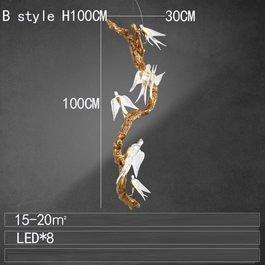 Branches Copper Chandelier Lustre Hanging Lamps For Ceiling Modern Suspension Bird Crystal