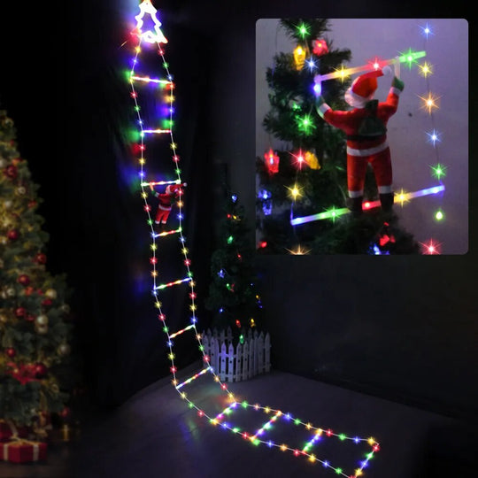 Christmas Decorations Ladder Lights With Santa Claus Doll For Indoor Outdoor Window Garden Xmas