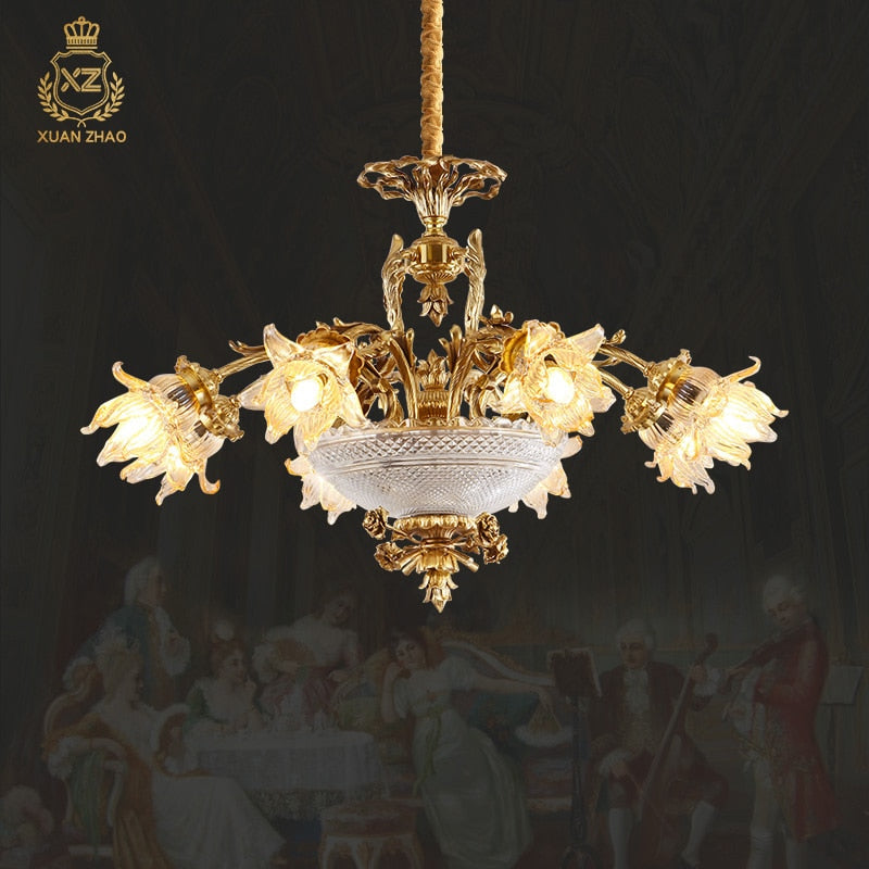 European New Design Led Glass Lampshade Light Brass Pendant Home Living Dining Room Chandelier