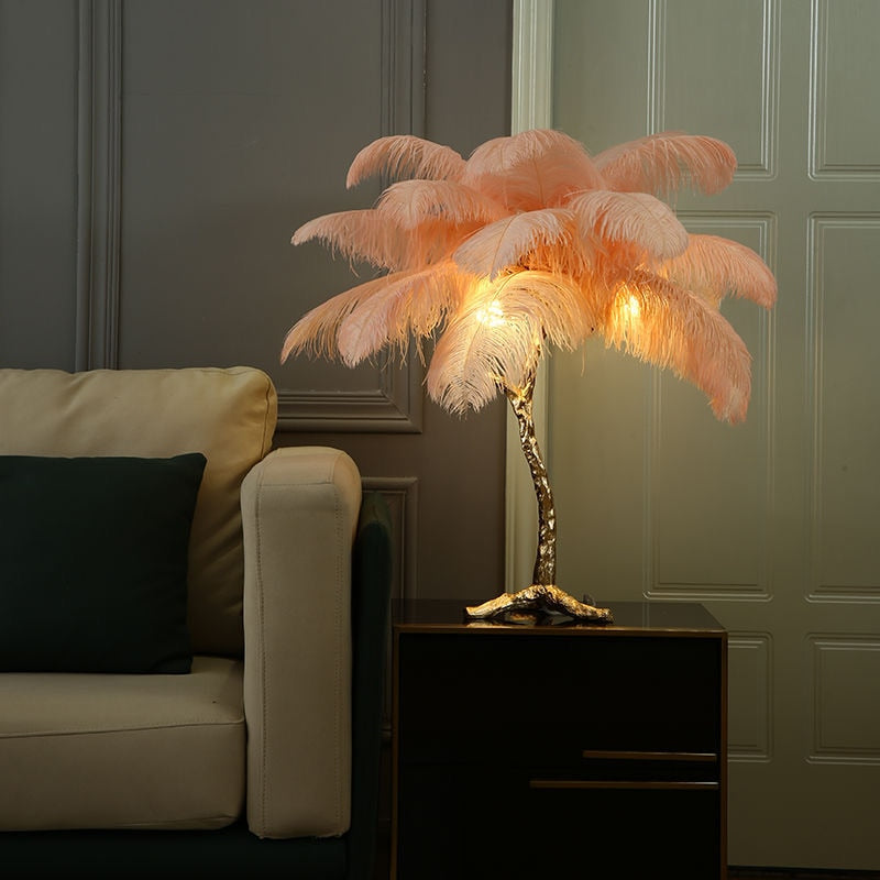 Nordic Home Decor Floor Lamps For Living Room Standing Modern Luxury Ostrich Feather Led Lamp Gold
