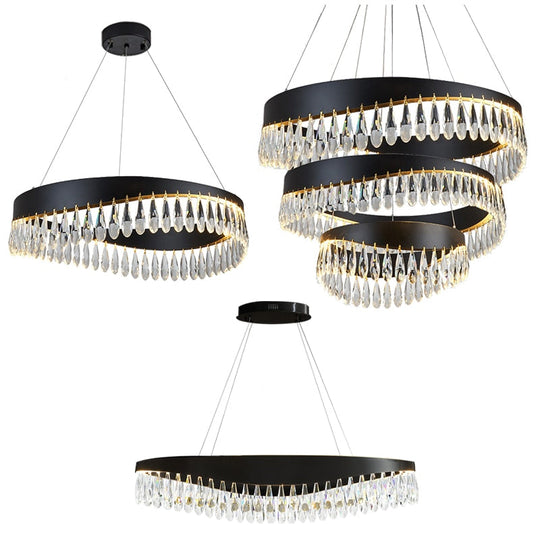 Artistic Curve Modern Suspension Chandeliers Black Luxury Crystal Hanging Lamps For Ceiling