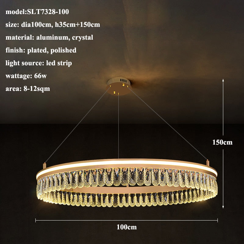 Modern Led K9 Crystal Chandelier 3 / 4 Ring Living Dining Room Hanging Light Circle Pendant Lamp