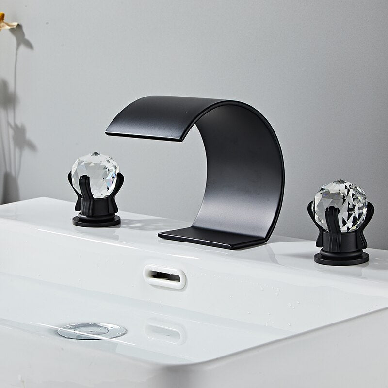 Bathroom Basin Faucet With Crystal Ball Switch Waterfall Faucets Hot Cold Water Mixer Tap Set Dual
