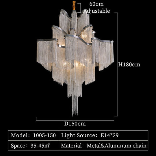 Liana - Modern Chandelier For Living Room Tassel Aluminum Chain Round Silver Lights Bedroom Hanging