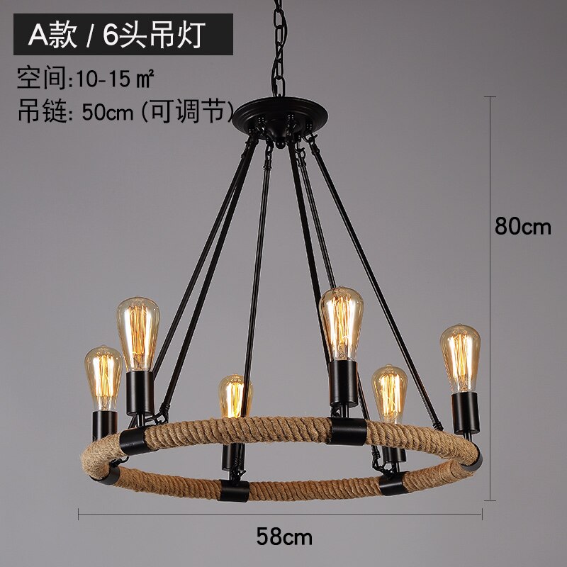 Vintage Retro Hemp Rope Industrial Pendant Light For Living Room Home Design Kitchen Fixtures